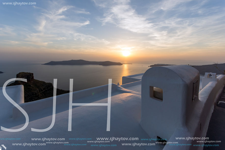 Sunset Landscape, Town of Imerovigli, Santorini, Thira, Cyclades