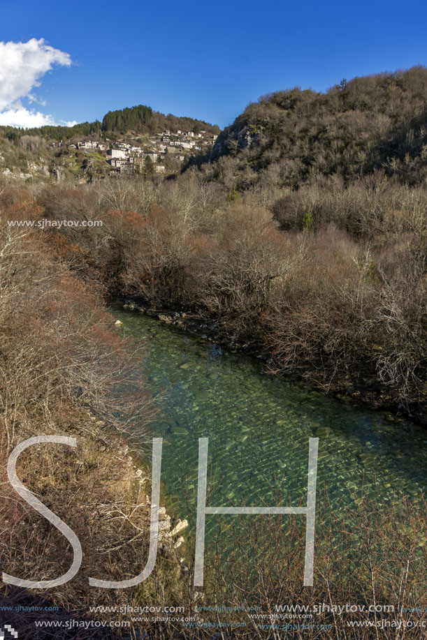 Kipoi village and mountain river, Pindus Mountains, Zagori, Epirus, Greece