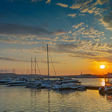 Sunset at the port of Sozopol town, Bulgaria