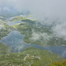 approaching fog over The Twin, The Trefoil, the Fish and The Lower Lakes, The Seven Rila Lakes, Bulgaria