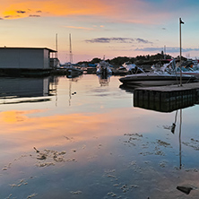 Sunset at the port of Sozopol town, Bulgaria