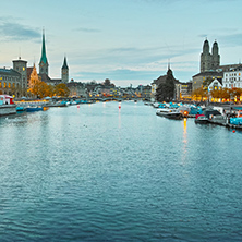 Panoramic view of Zurich and Limmat River, Switzerland