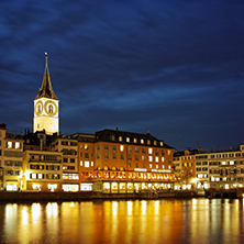 Night photo of Zurich and Limmat River, Switzerland