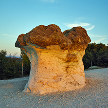 Sunrise at a rock formation The Stone Mushrooms near Beli plast village, Kardzhali Region, Bulgaria