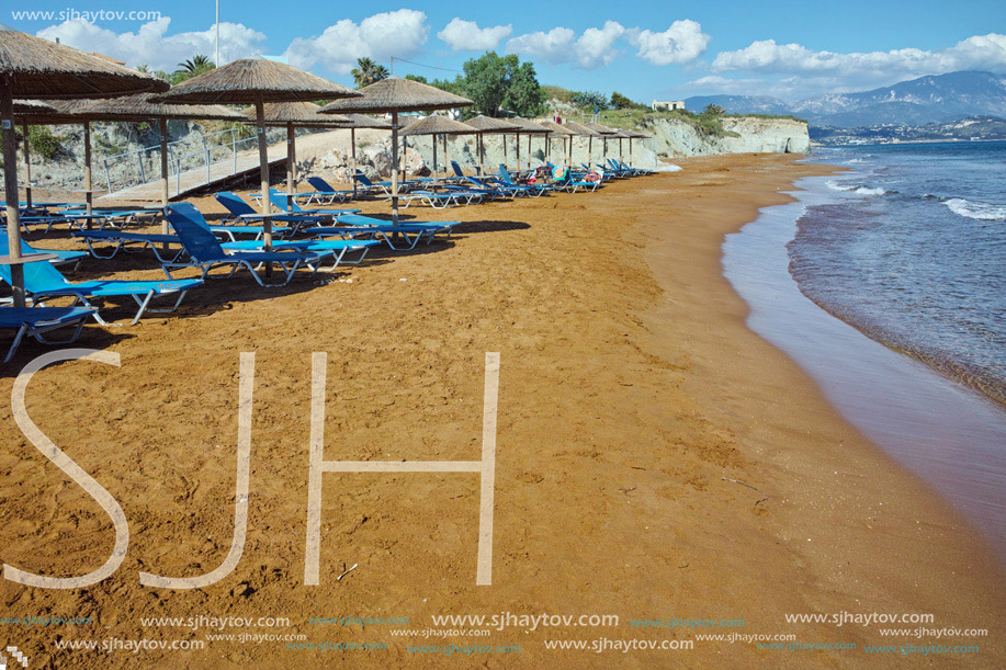 Panorama of Xi Beach,  beach with red sand in Kefalonia, Ionian islands, Greece