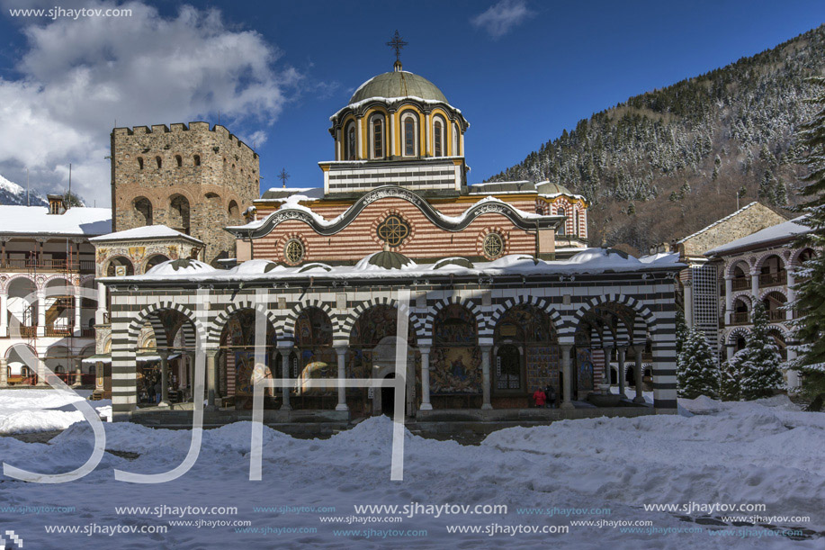 Winter panorama of Rila Monastery, Kyustendil Region, Bulgaria