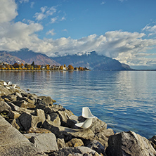 Amazing Panorama of Lake Geneva from town of Vevey, canton of Vaud, Switzerland