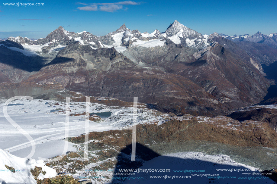 Amazing winter panorama from Matterhorn Glacier Paradise,  Alps, Switzerland