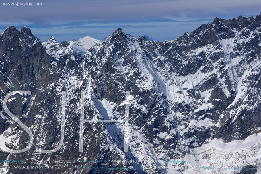 Amazing winter panorama of Alps from Matterhorn Glacier Paradise, Switzerland