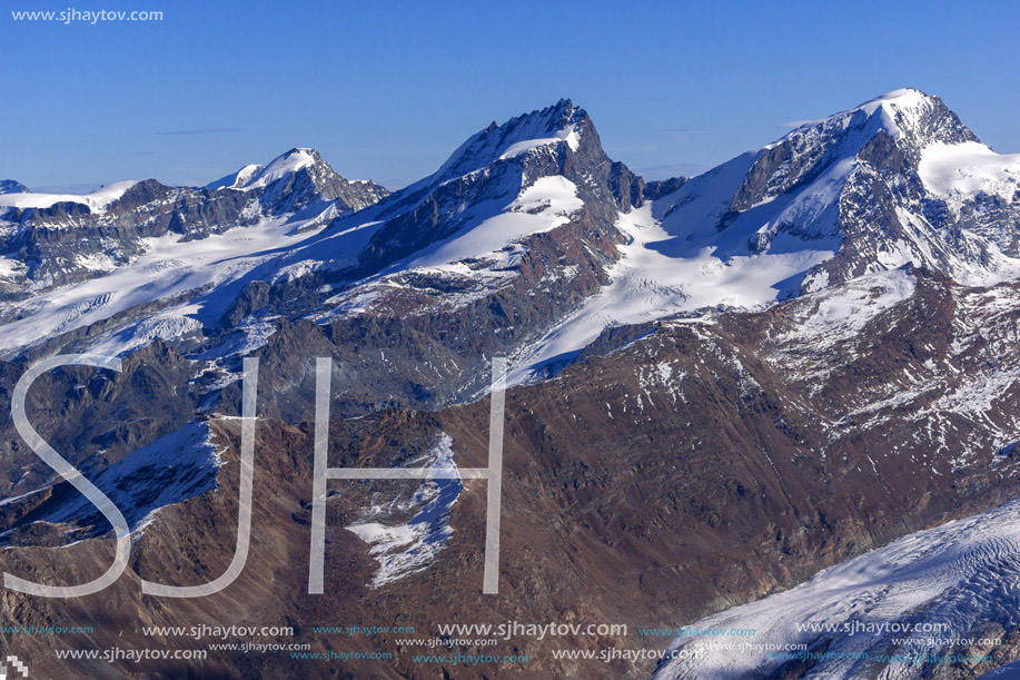 Winter panorama of Alps from Matterhorn Glacier Paradise,  Canton of Valais,  Switzerland