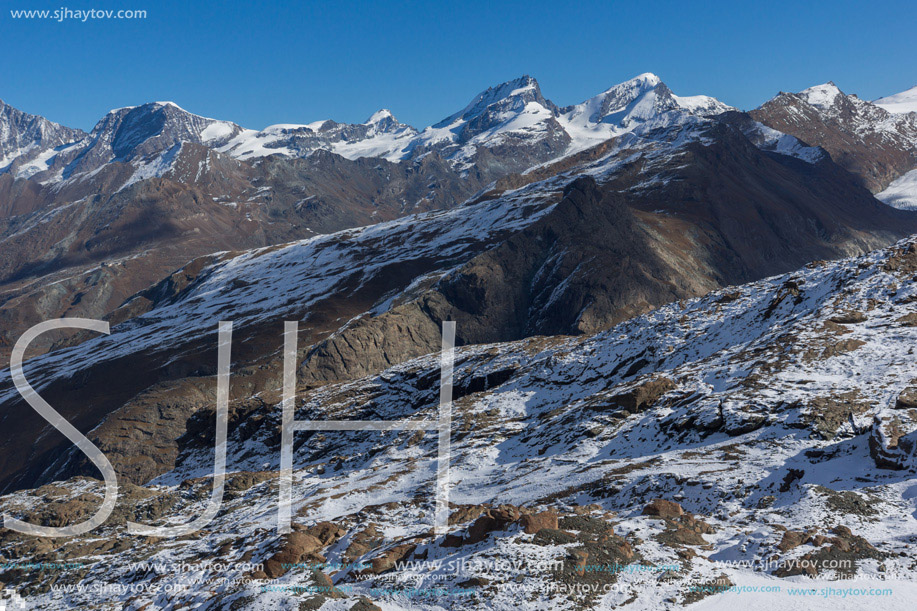 Amazing winter view of Swiss Alps, Canton of Valais,  Switzerland