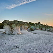 Panoramic view of  a rock formation The Stone Mushrooms near Beli plast village, Kardzhali Region, Bulgaria