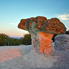 Stone Mushrooms colored in red from Sunrise near Beli plast village, Kardzhali Region, Bulgaria