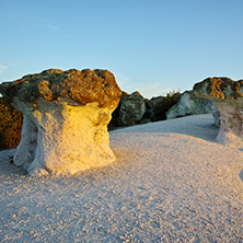 Sunrise at a rock formation The Stone Mushrooms near Beli plast village, Kardzhali Region, Bulgaria