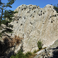 Amazing view of Thracian Sanctuary Eagle Rocks near town of Ardino, Kardzhali Region, Bulgaria