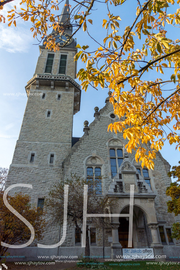 Autumn Landscape of St. Jacob church, Zurich, Switzerland