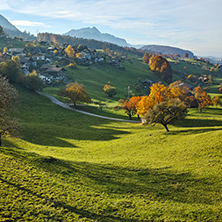 Amazing Autumn Landscape of typical Switzerland village near town of Interlaken, canton of Bern