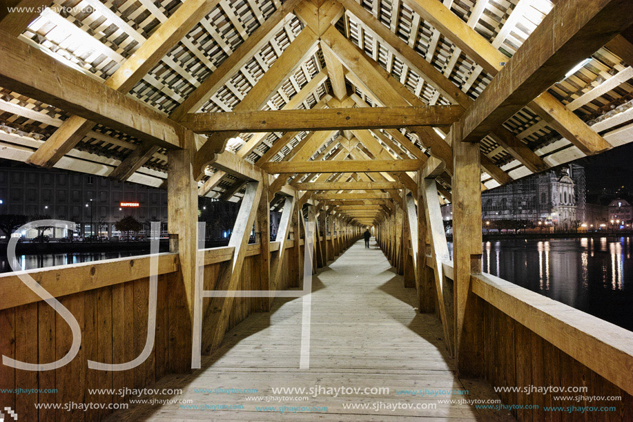Inside view of Chapel Bridge in City of Lucern, Canton of Lucerne, Switzerland