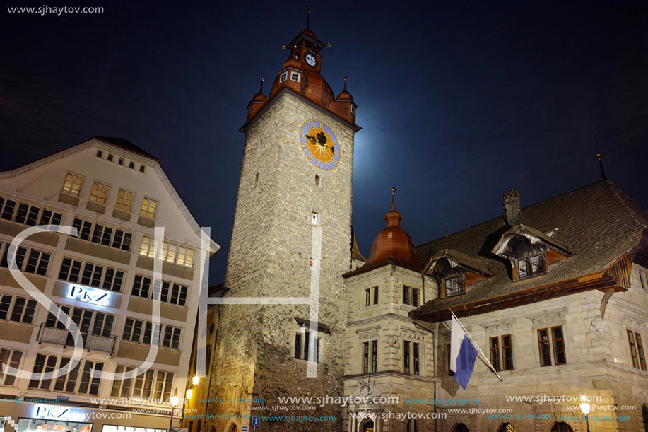 Amazing Night photo of Clock Tower in City of Lucern, Canton of Lucerne, Switzerland