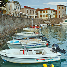 Small boats at the port of Nafpaktos town, Western Greece