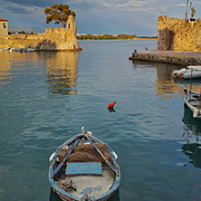 Sunset at the port of Nafpaktos town, Western Greece