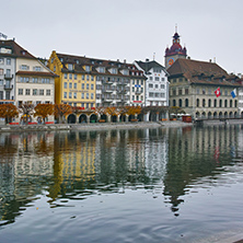 Panoramic view of old town and The Reuss River in City of Luzern, Switzerland