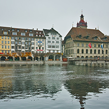 Panorama of old town and The Reuss River in City of Luzern, Switzerland