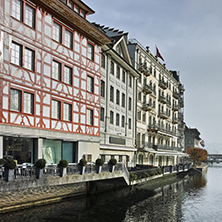 houses in old town and The Reuss River in City of Luzern, Switzerland
