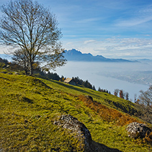 Amazing landscape with fog over Lake Luzerne, Alps, Switzerland