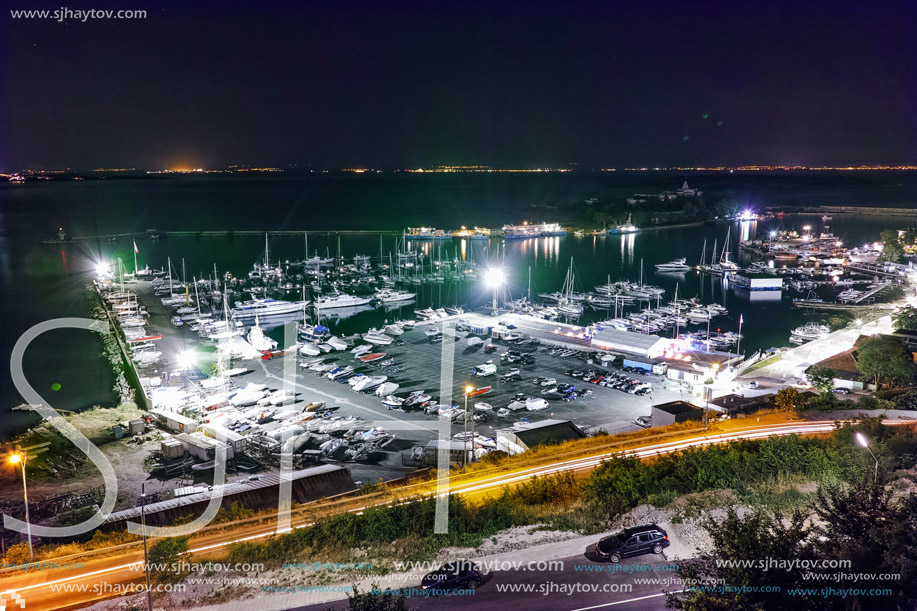 Night Panorama of the port of Sozopol, Burgas Region, Bulgaria