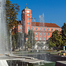 Town Hall and Fountain in the center of City of Pleven, Bulgaria