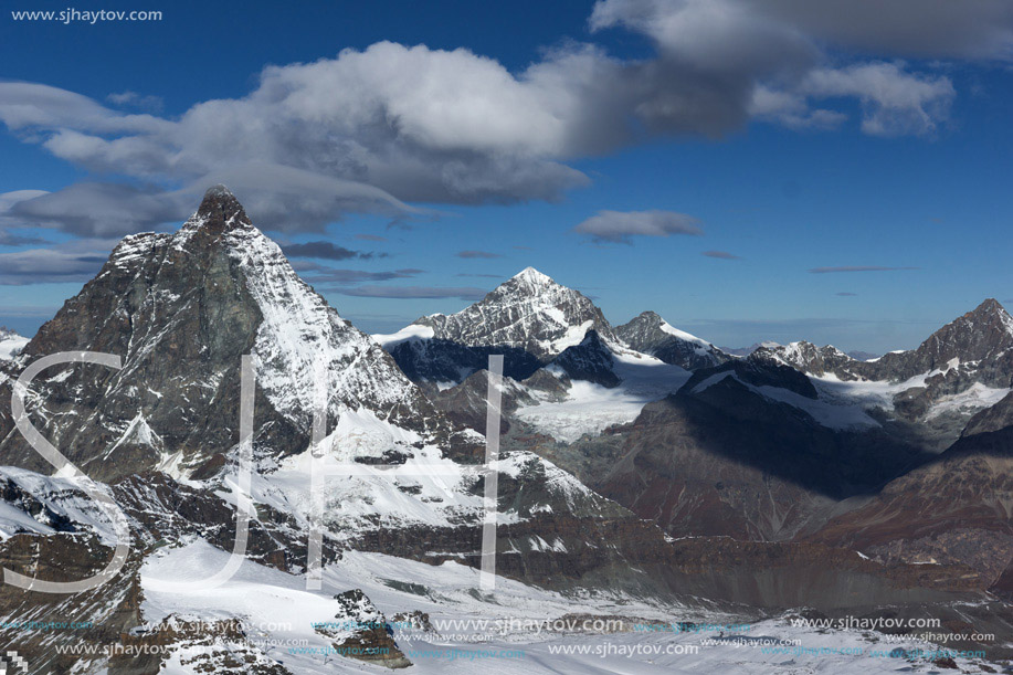 Winter panorama of mount Matterhorn, Canton of Valais, Alps, Switzerland