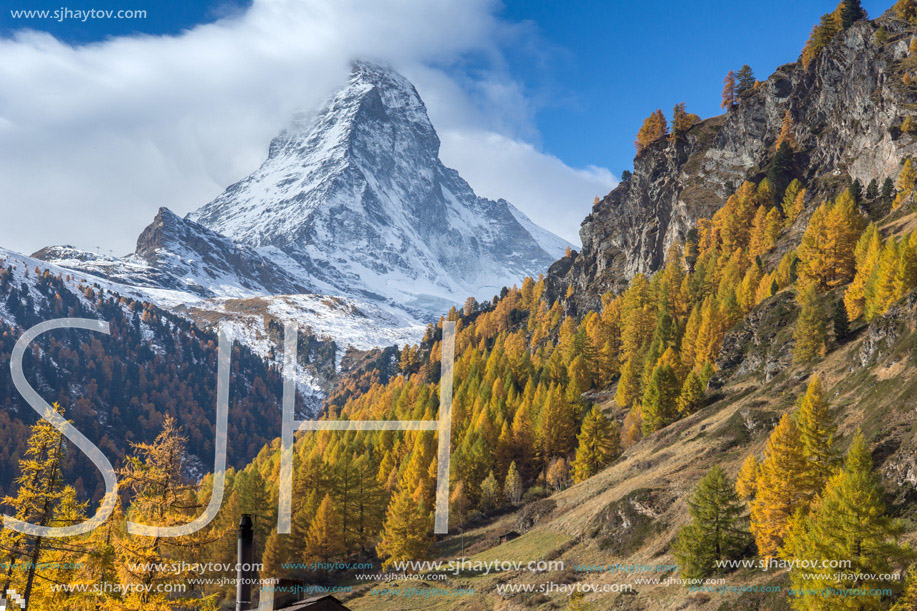 autumn panorama of Mount Matterhorn, Canton of Valais, Switzerland