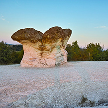 Panoramic view of  a rock formation The Stone Mushrooms near Beli plast village, Kardzhali Region, Bulgaria