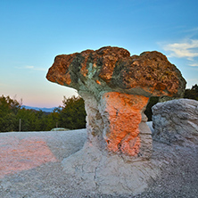 Stone Mushrooms colored in red from Sunrise near Beli plast village, Kardzhali Region, Bulgaria