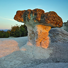 Stone Mushrooms colored in yellow from Sunrise near Beli plast village, Kardzhali Region, Bulgaria