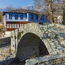 Amazing village landscape with Old house and Stone bridge in Moushteni near Kavala, East Macedonia and Thrace, Greece