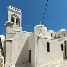 White Catholic church in the fortress in Chora town, Naxos Island, Cyclades, Greece