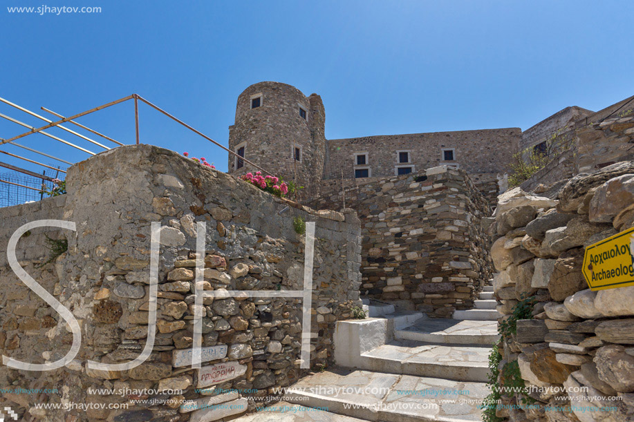 Amazing view of the fortress in Chora town, Naxos Island, Cyclades, Greece