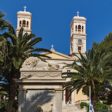 Amazing View of Cathedral of Saint Nicholas, town of Ermopoli, Syros, Cyclades Islands, Greece