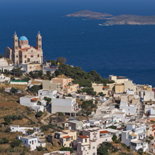 Amazing Panorama to Orthodox Anastaseos church, Ermopoli, Syros, Cyclades Islands, Greece