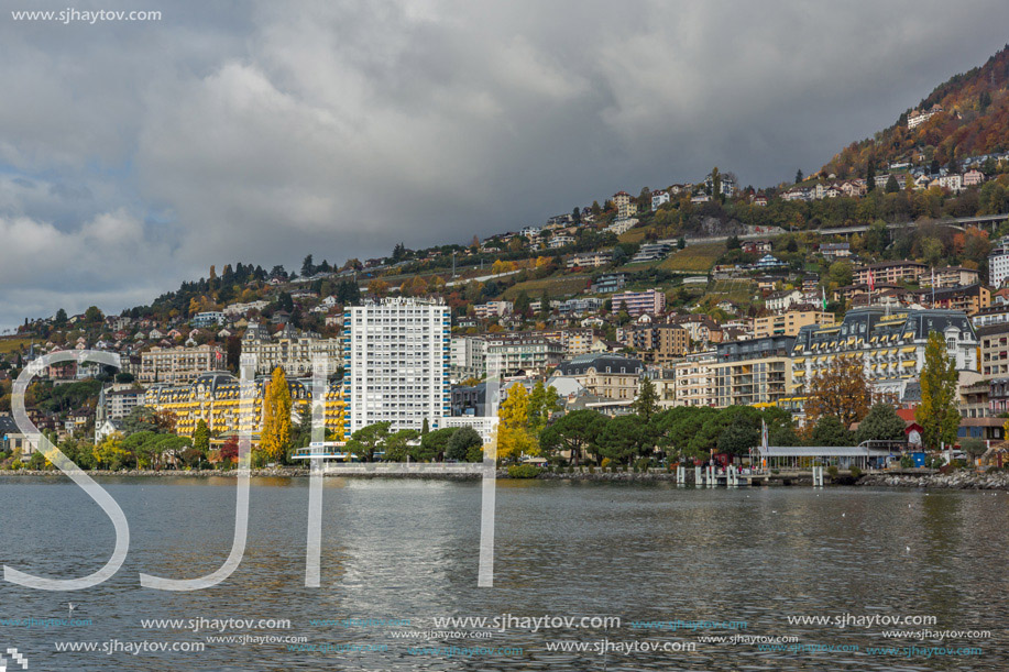 Panoramic view to Montreux and Lake Geneva, canton of Vaud, Switzerland