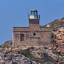 Amazing view of Lighthouse of port of Ios island, Cyclades, Greece