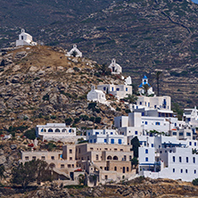 White houses and churches in town of Ios, Cyclades, Greece