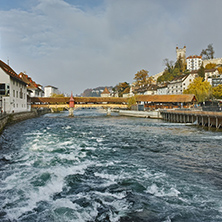 Panoramic view of city of Luzern and Reuss River, Canton of Lucerne, Switzerland
