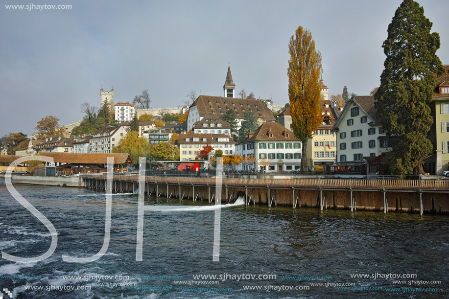 Amazing Panorama of city of Luzern and Reuss River, Canton of Lucerne, Switzerland