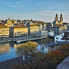 Amazing Panoramic of city of Zurich and Limmat River, Switzerland