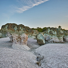 Panoramic view of  a rock formation The Stone Mushrooms near Beli plast village, Kardzhali Region, Bulgaria