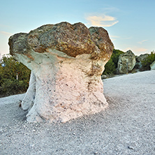 Sunrise over rock formation The Stone Mushrooms near Beli plast village, Kardzhali Region, Bulgaria