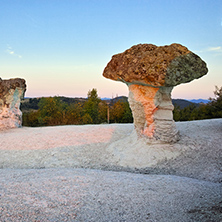 Stone Mushrooms colored in red from Sunrise near Beli plast village, Kardzhali Region, Bulgaria